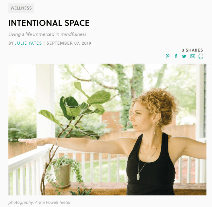 Samantha Eibling posing in warrior two outdoors